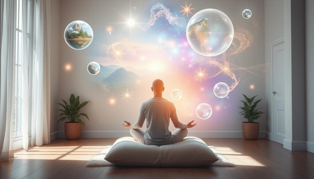 Engaging in visualization techniques during manifesting meditation